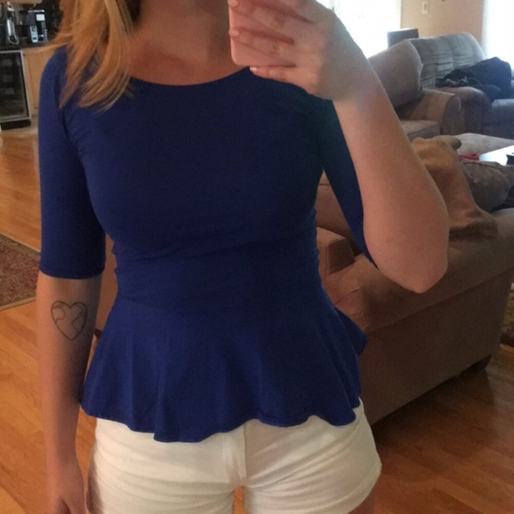 New Aritzia Babaton Barrett Peplum Sapphire Blue Blouse